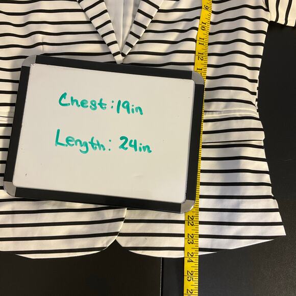 Allegra K Black and Cream Striped Two Button Long Sleeve Blazer Size M - Picture 9 of 9